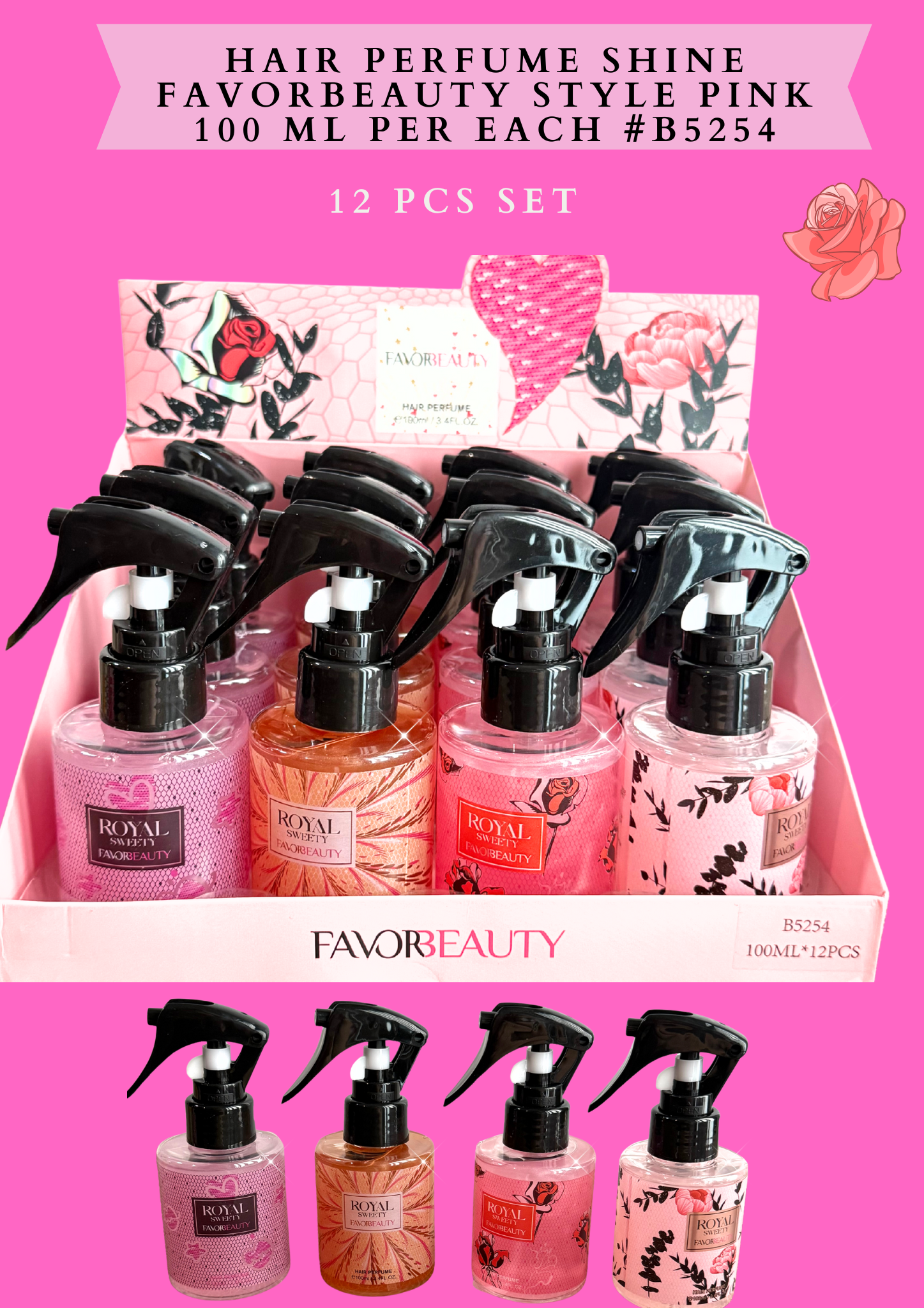 HAIR PERFUME SHINE FAVORBEAUTY STYLE PINK (100 ML PER EACH) #B5254 - 12 PCS SET