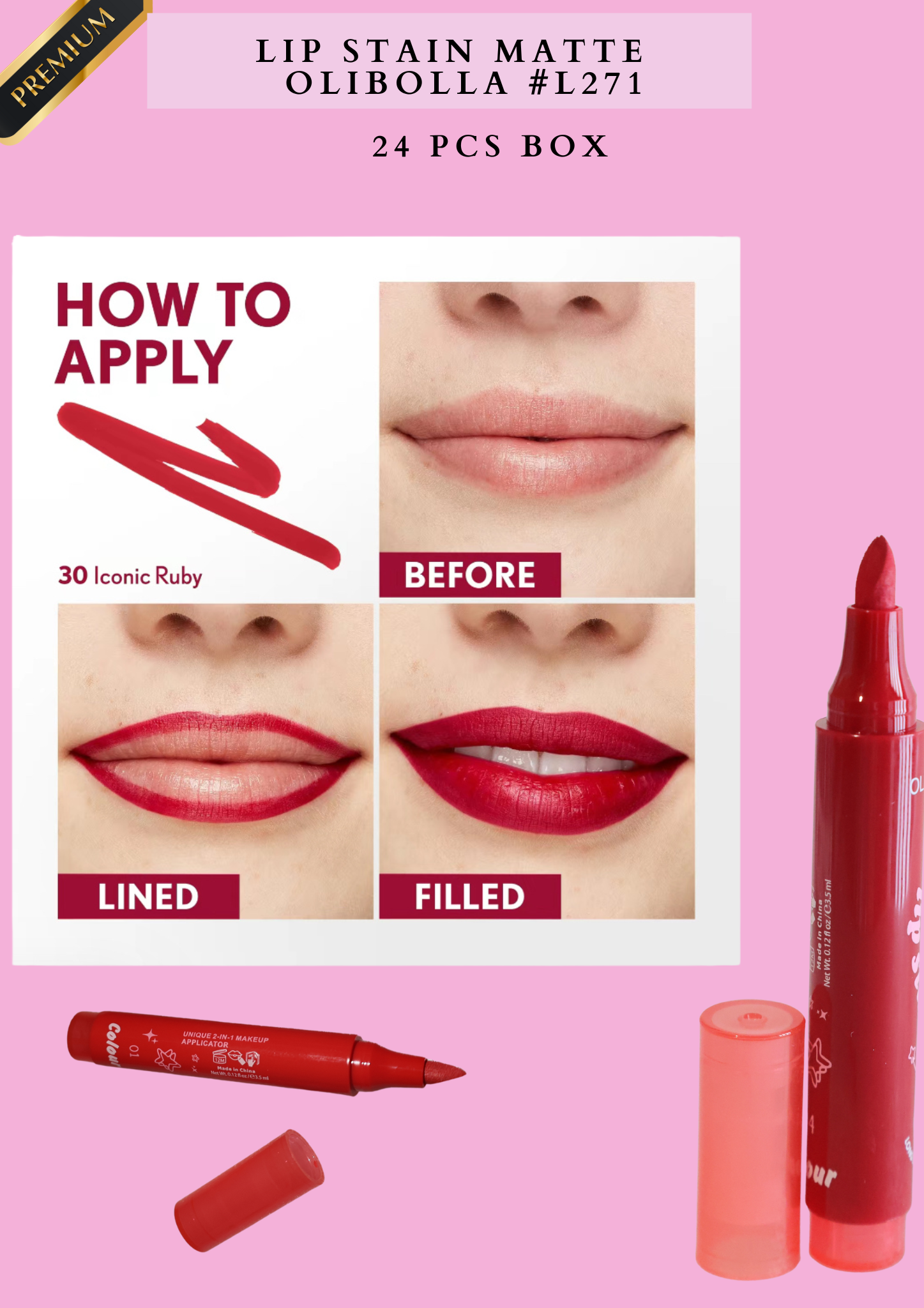 LIP STAIN MATTE OLIBOLLA #L271-( 24 PCS BOX) - Korean style lip tint