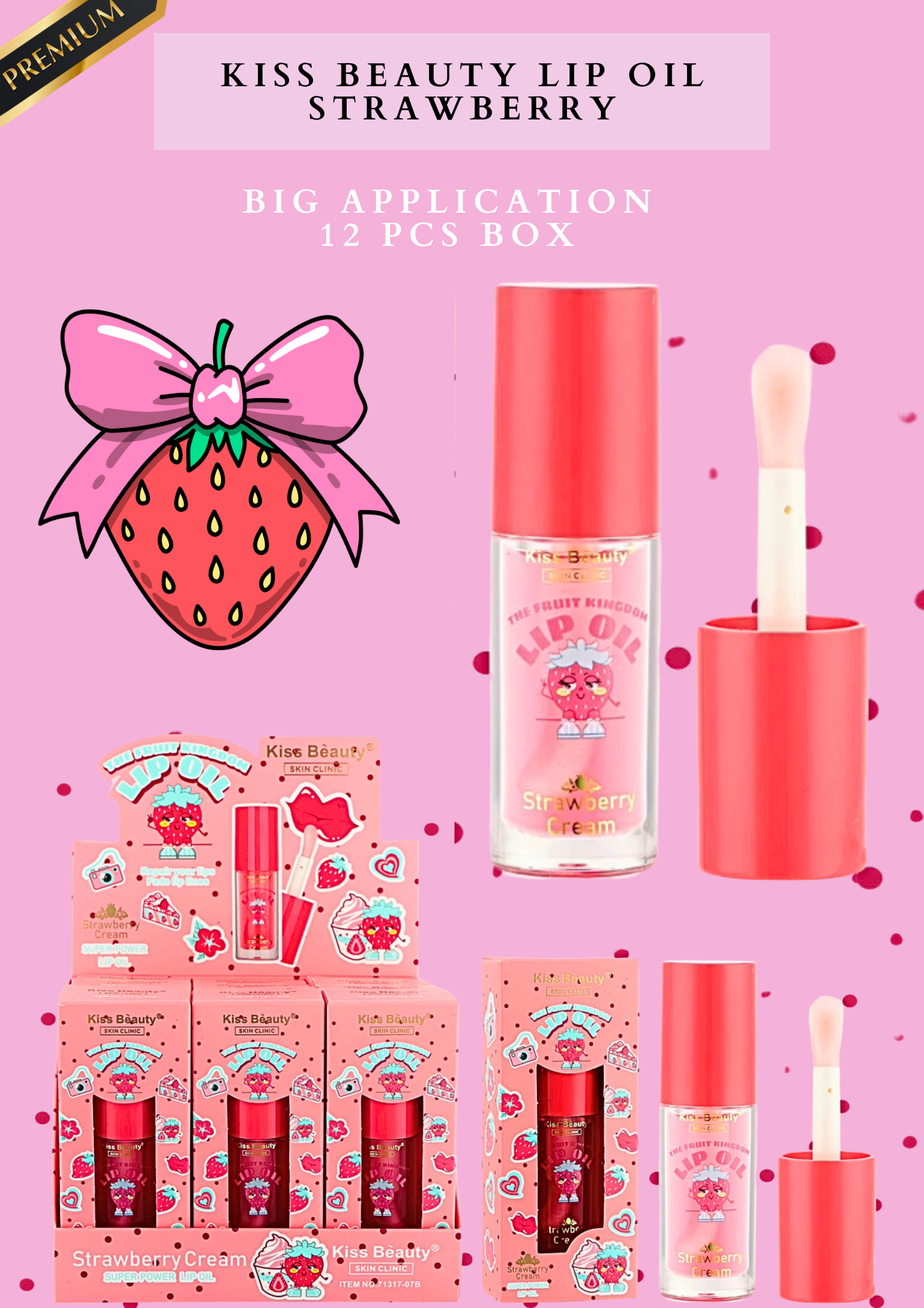 KISS  BEAUTY  LIP  OIL Strawberry - 12 pcs box ( big applicator)