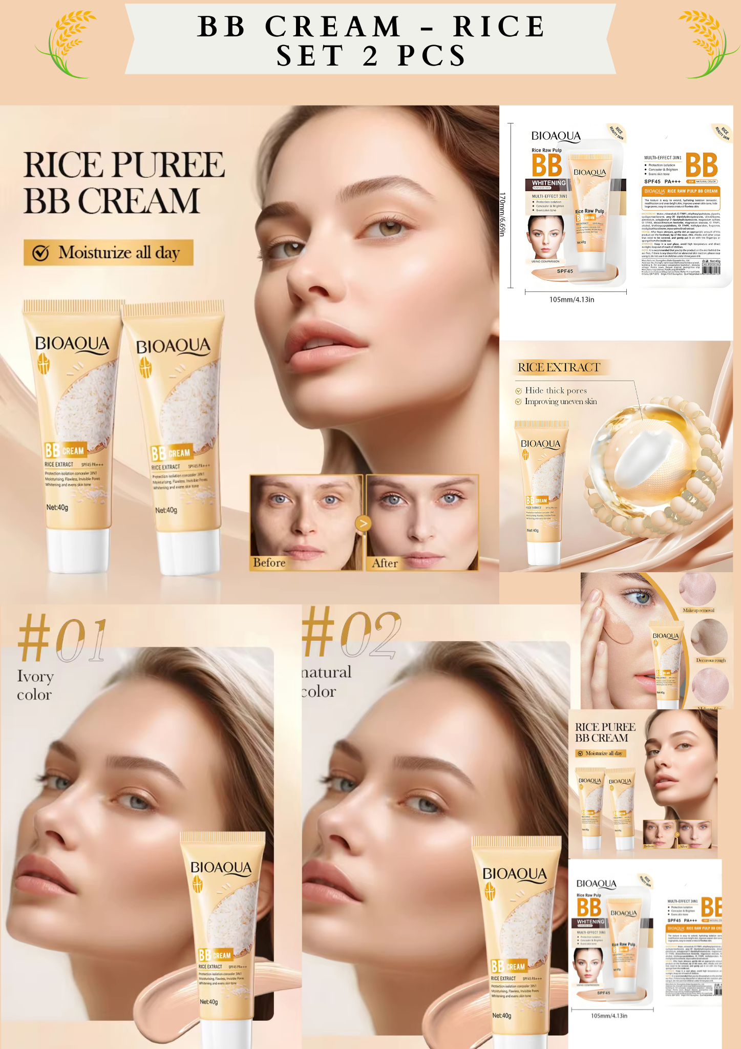 BB CREAM - RICE  -(SET 2 PCS)- SPF 45+