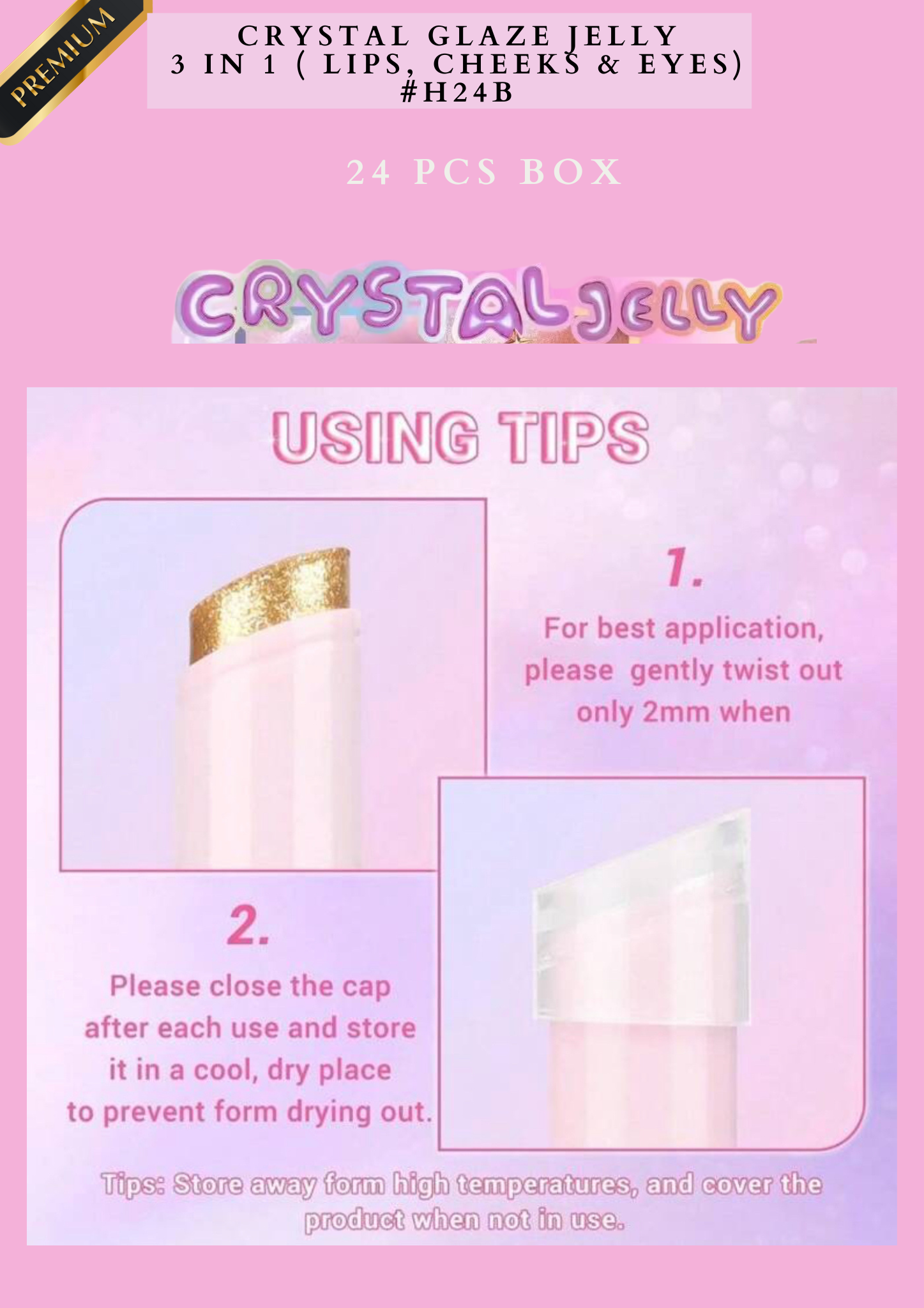 CRYSTAL GLAZE JELLY 3 IN 1 ( LIPS, CHEEKS & EYES) # H24B (24 PCS BOX)