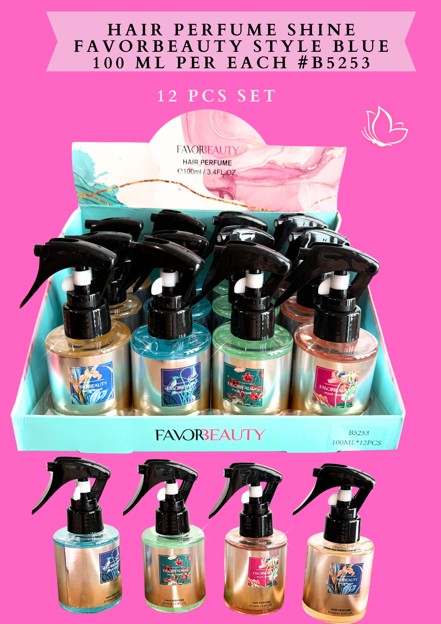 HAIR PERFUME SHINE FAVORBEAUTY STYLE BLUE 100 ML PER EACH) # B5253-  12 PCS SET