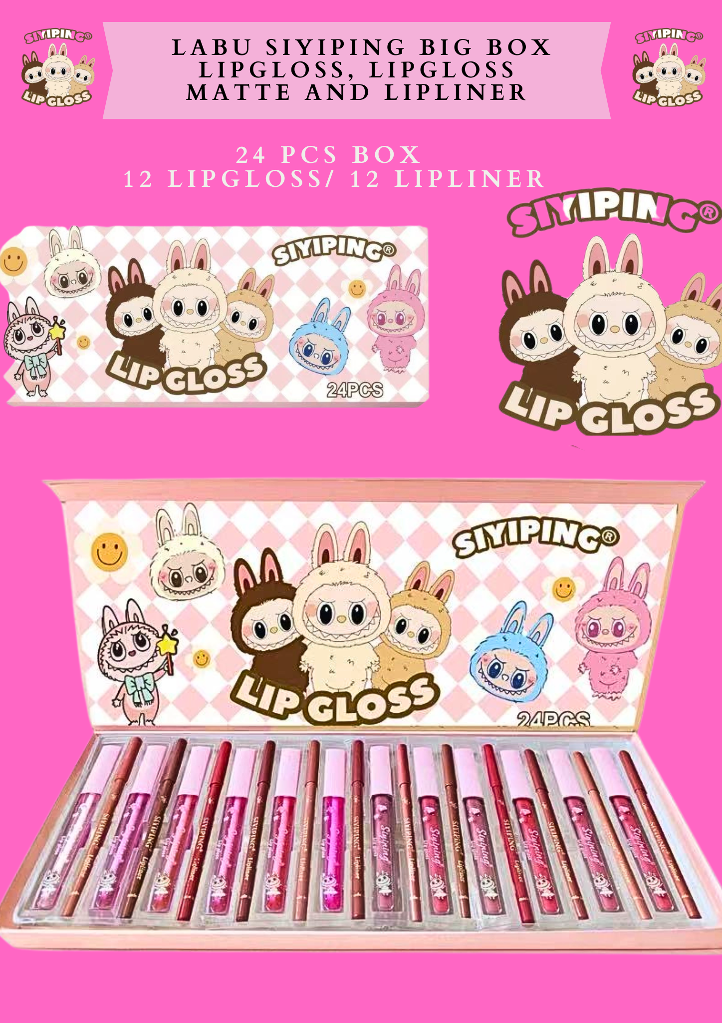 LABU SIYIPING BIG BOX LIPGLOSS, LIPGLOSS MATTE AND LIPLINER (24 PCS BOX 12 LIPGLOSS/ 12 LIPLINER)
