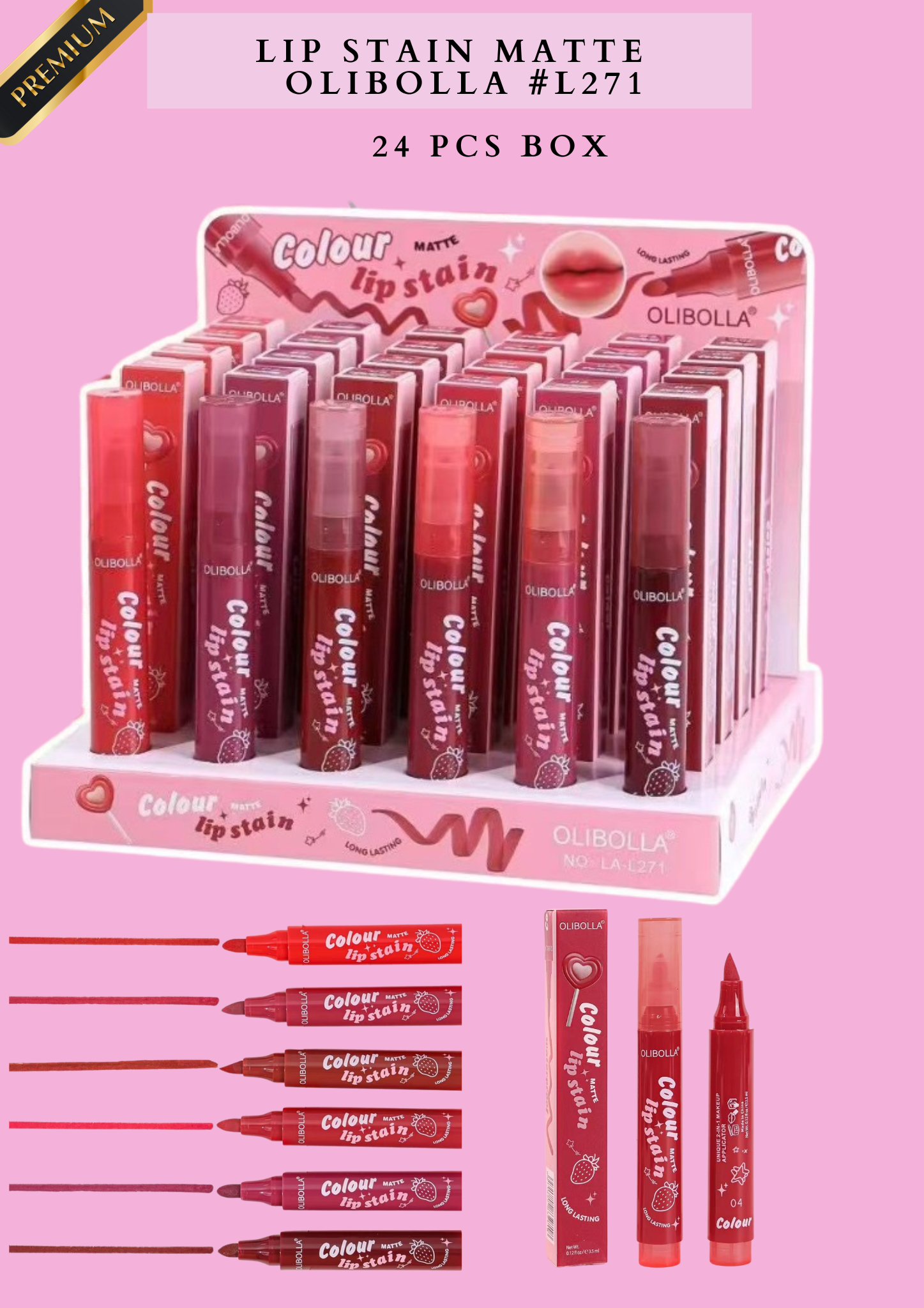 LIP STAIN MATTE OLIBOLLA #L271-( 24 PCS BOX) - Korean style lip tint