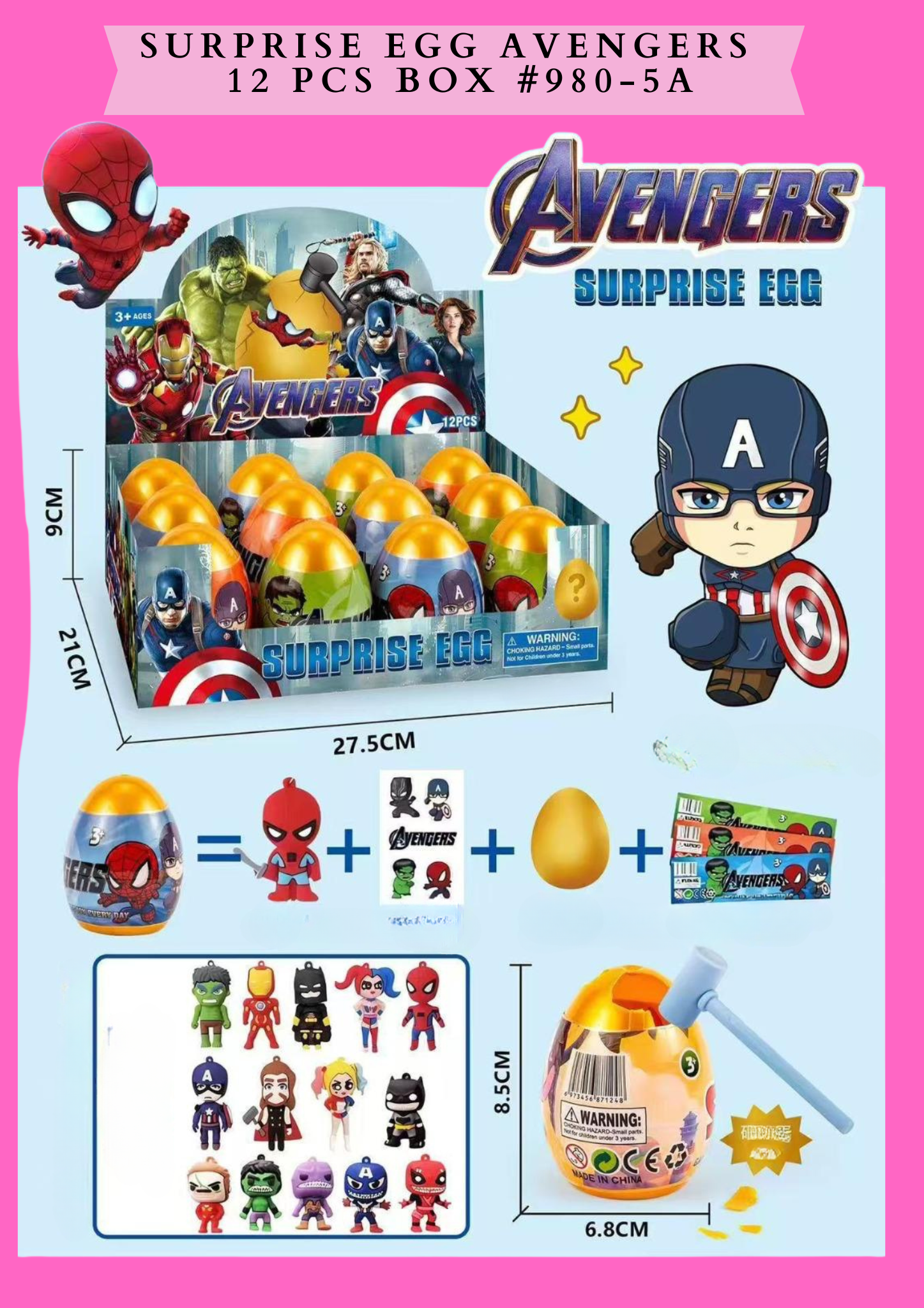 SURPRISE EGG Avengers - 12 PCS BOX #980-5