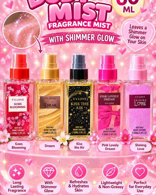 PERFUME - spray body mist with shimmer  30 pcs box -VV LOVE - 60 ml