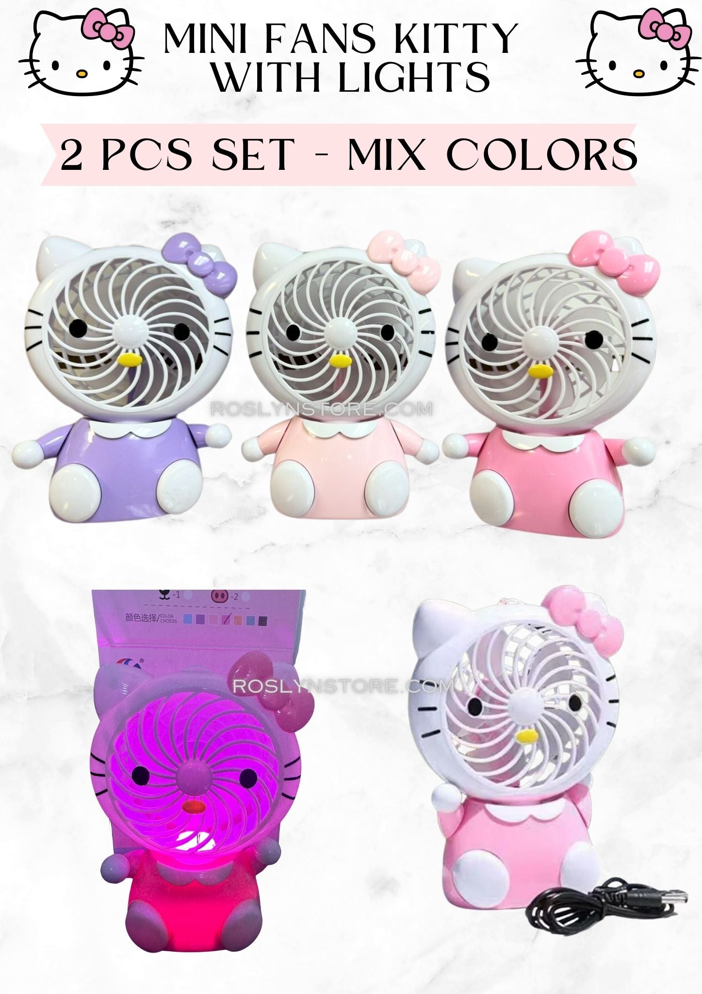 MINI FANS KITTY WITH LIGHTS  - 2 pcs SET