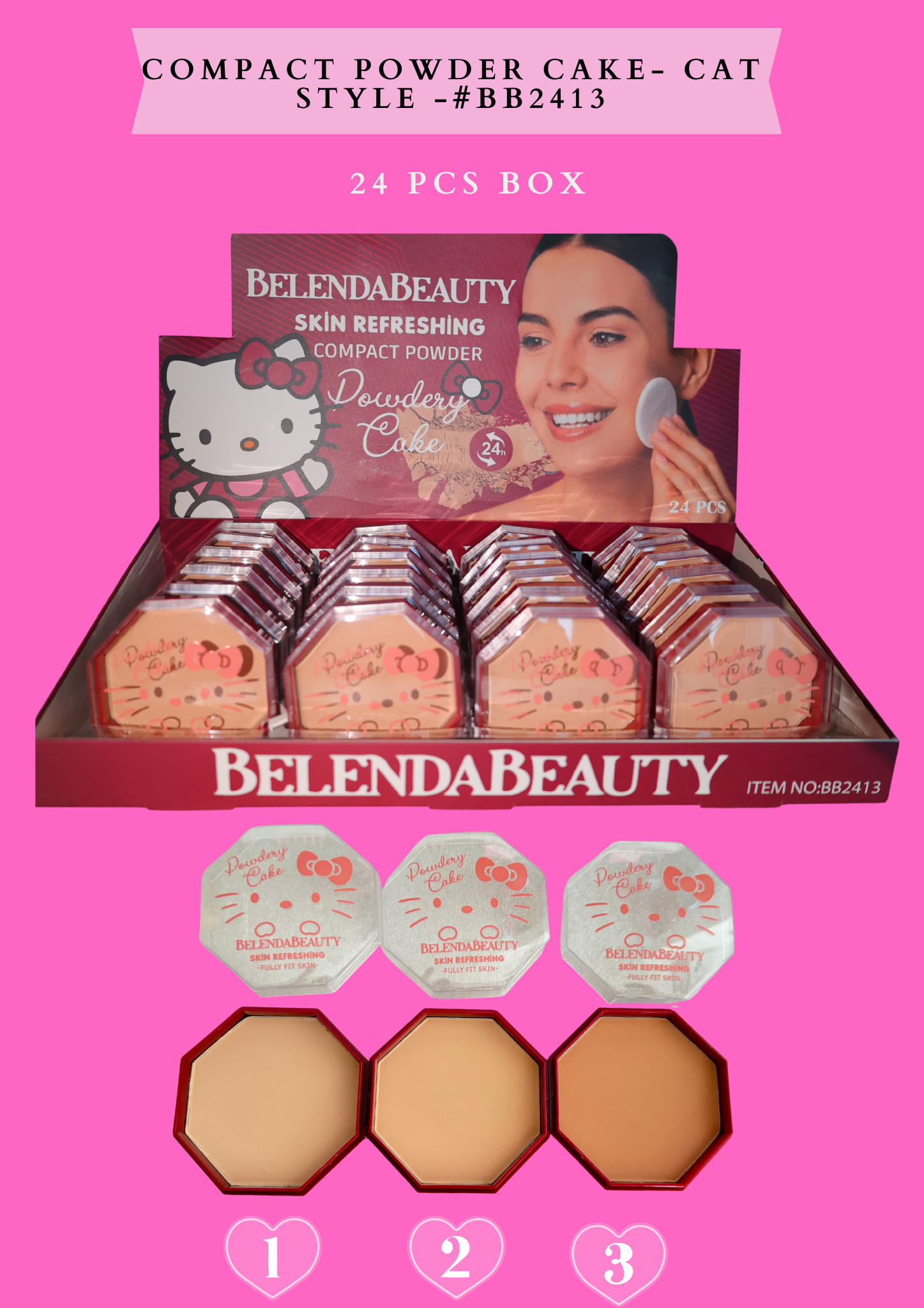 COMPACT POWDER CAKE - CAT STYLE -#BB2413 -(24 PCS BOX)