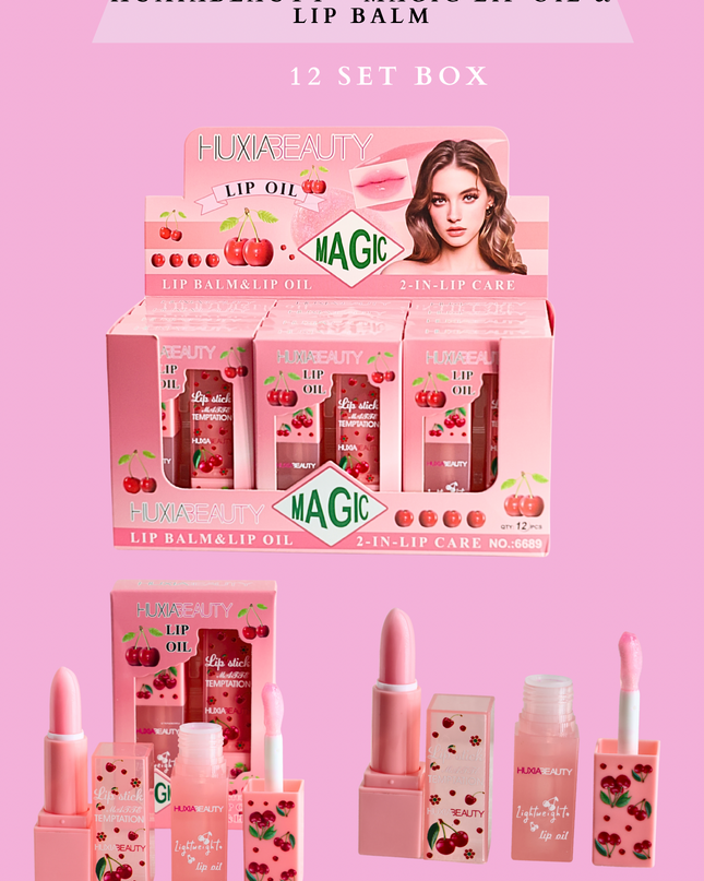 HUXIABEAUTY CHERRY - MAGIC LIP OIL & LIP BALM (12 SET BOX)