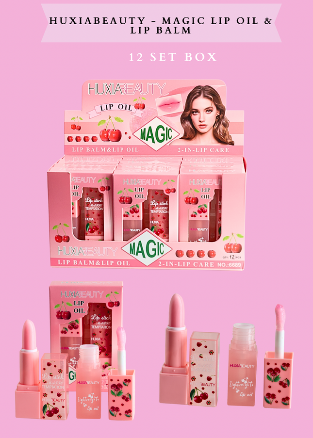 HUXIABEAUTY CHERRY - MAGIC LIP OIL & LIP BALM (12 SET BOX)