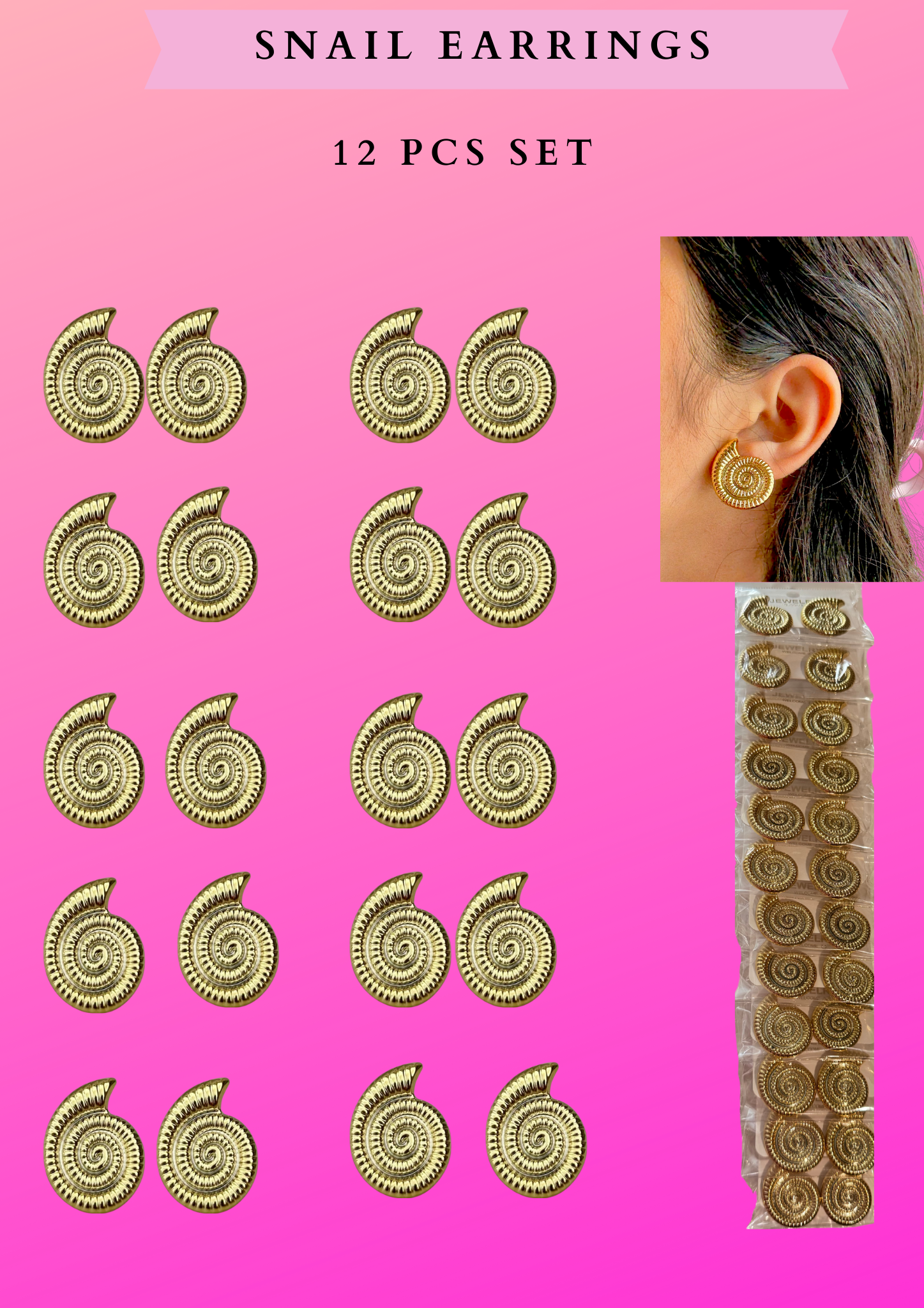 SNAIL EARRINGS - 12 PCS SET