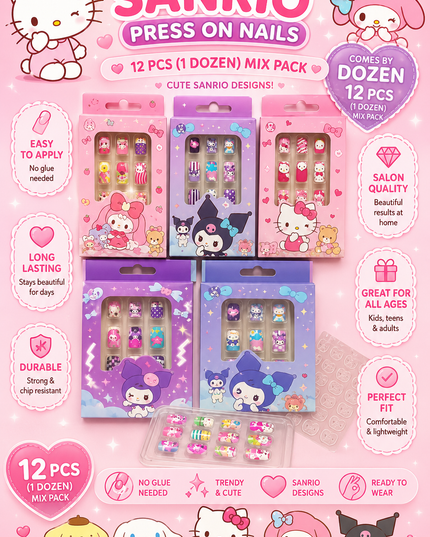 PRESS NAILS-  SANRIO #1 ( 12 pcs in a box)