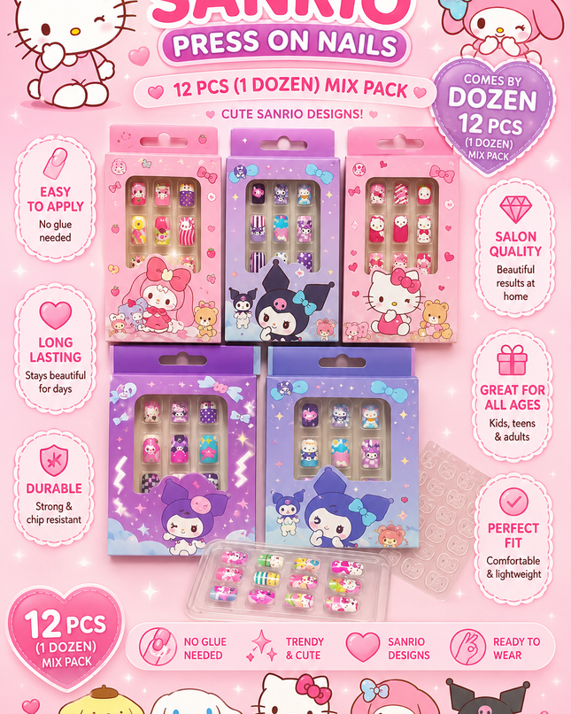 PRESS NAILS-  SANRIO #1 ( 12 pcs in a box)