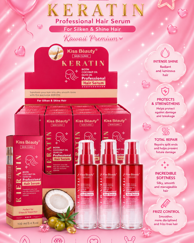 KISS BEAUTY  KERATIN Professional hair serum- 12 pcs box ( big size 100 ml per bottle )