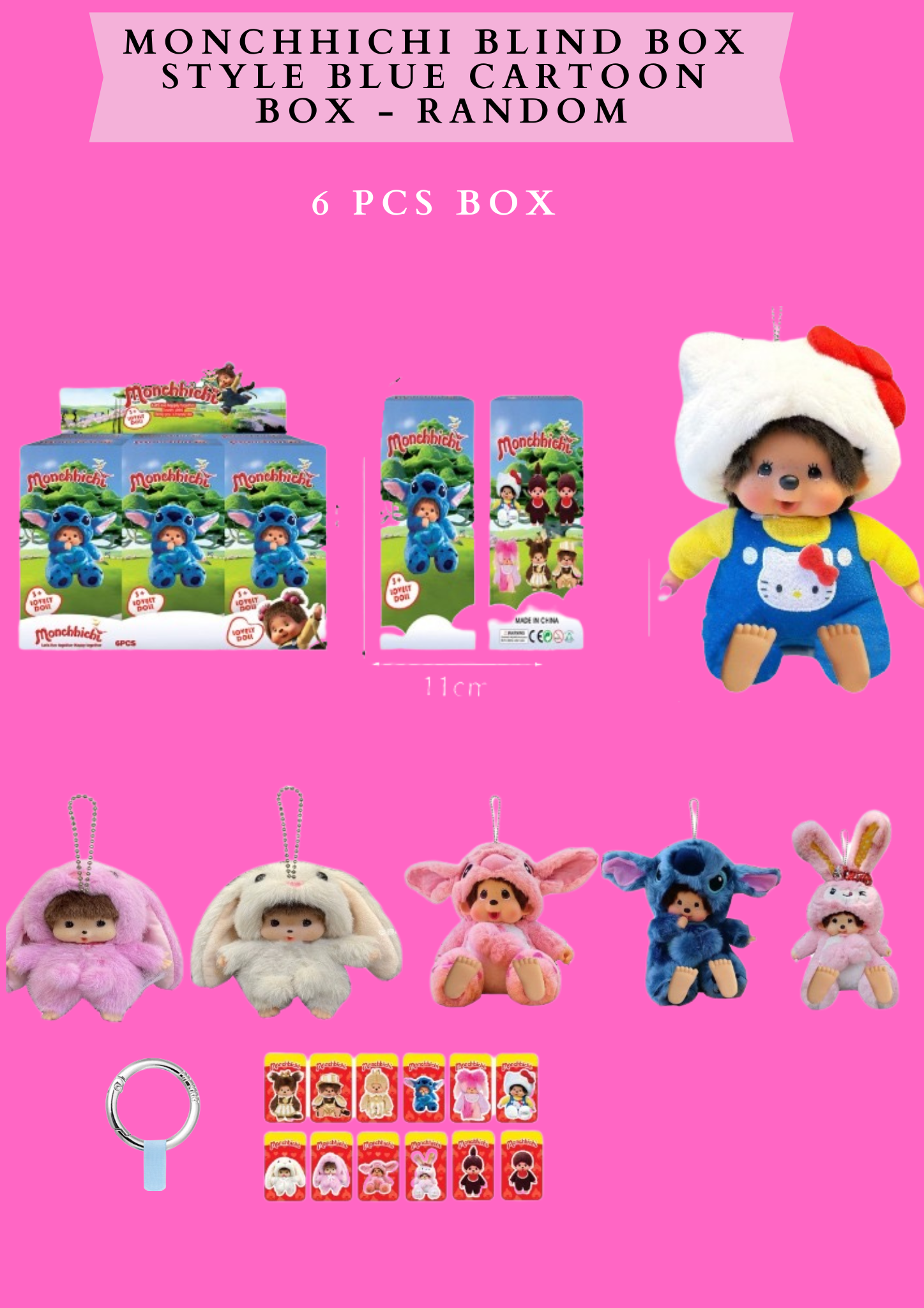 MONCHHICHI BLIND BOX STYLE BLUE CARTOON BOX - RANDOM 6 PCS BOX