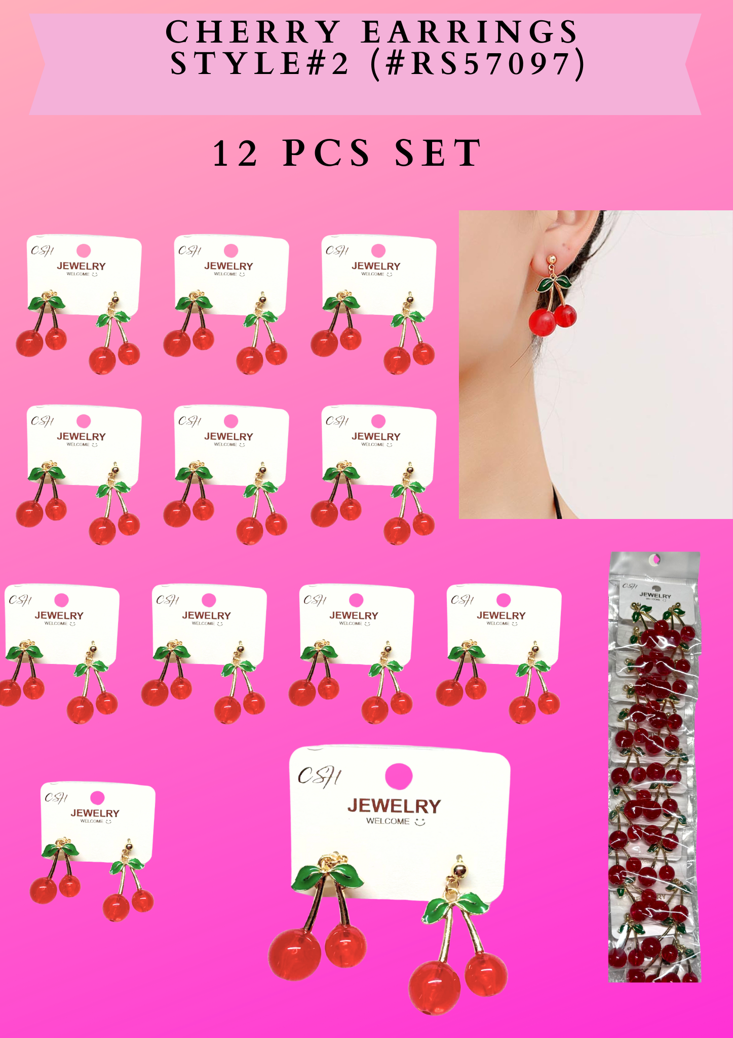 CHERRY EARRINGS STYLE#2 (#RS57097) - 12 PCS SET