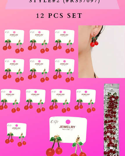 CHERRY EARRINGS STYLE#2 (#RS57097) - 12 PCS SET