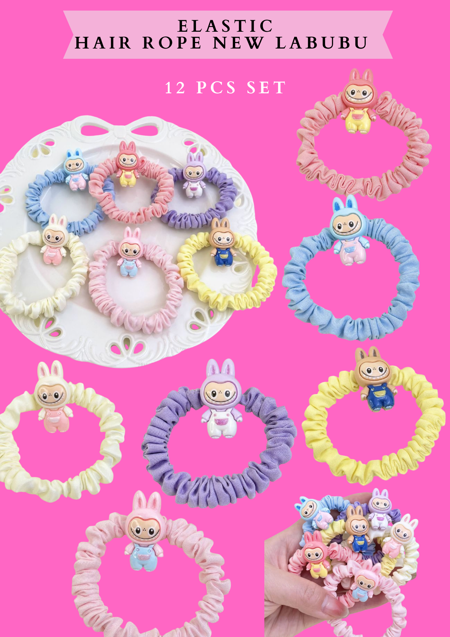ELASTIC HAIR ROPE NEW LABUBU - 12 PCS SET