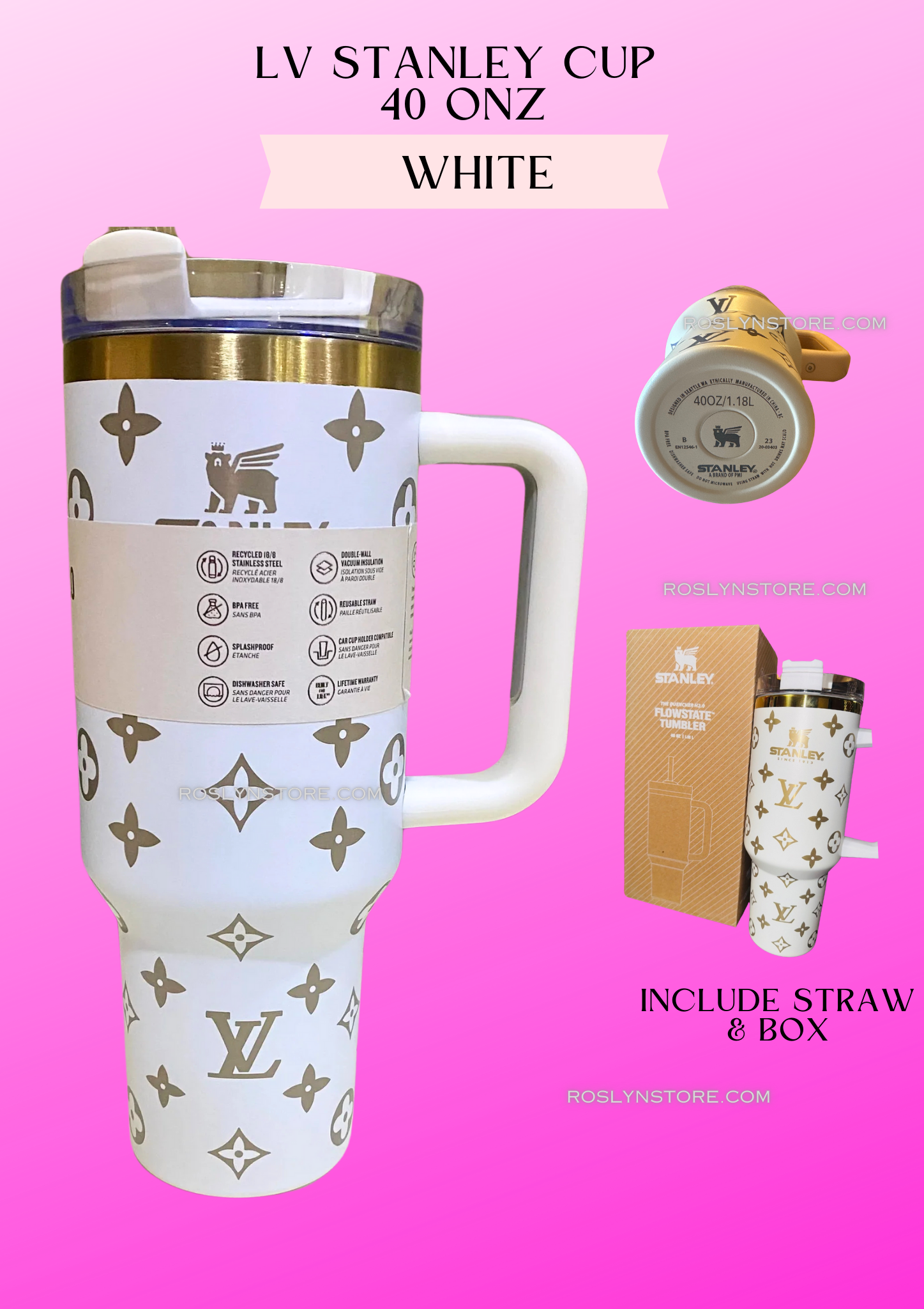 LV Stanley cup - White - 40 onz