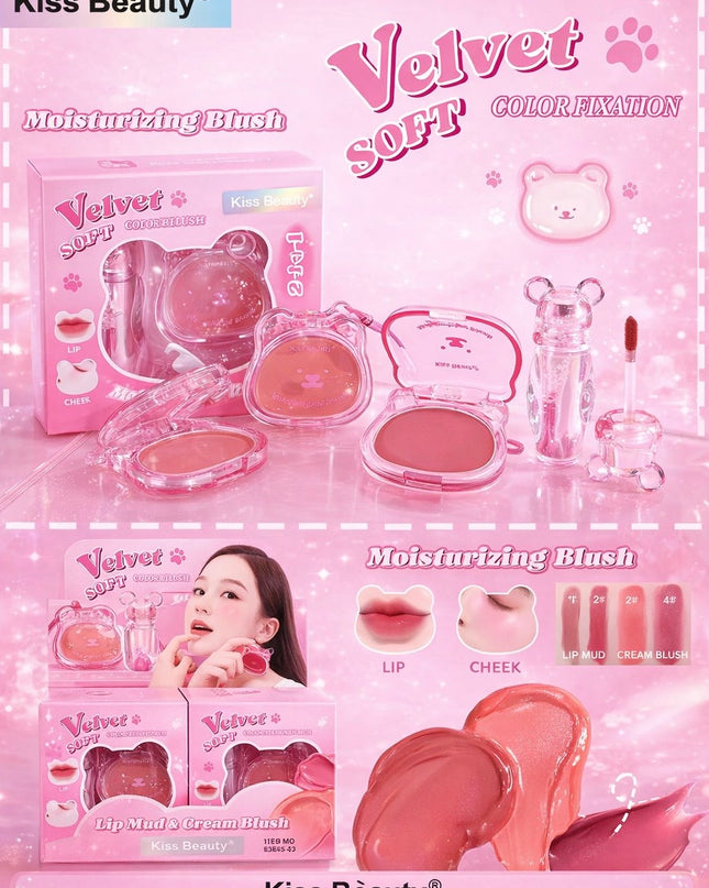 KISS BEAUTY SET - 2 in 1 - ( lip mud, blush & lipgloss) - 12 pcs set