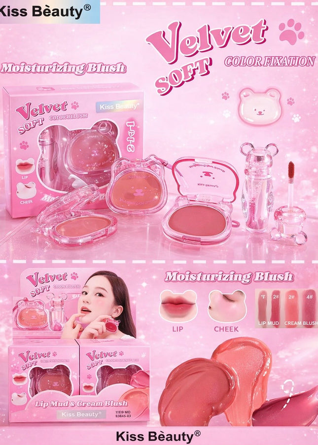 KISS BEAUTY SET - 3 in 1 - ( lip mud, blush & lipgloss) - 12 pcs set