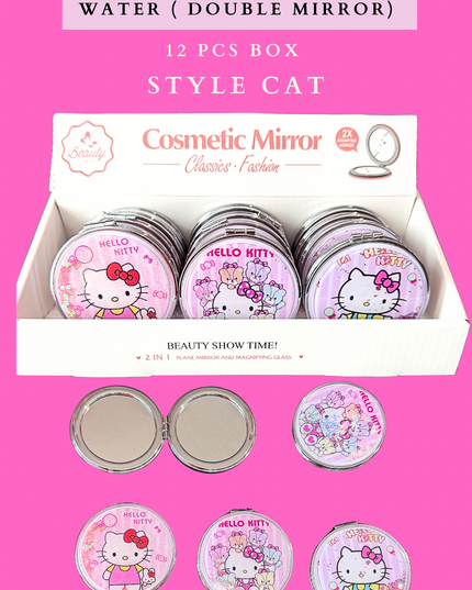 MIRROR WITH GLITTER & WATER ( DOUBLE MIRROR) - 12 PCS BOX STYLE CAT