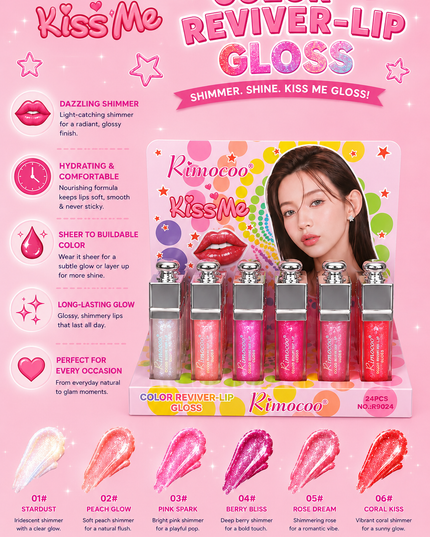 RIMOCOO LIPGLOSS SHIMMER - 24PCS box -#R9024