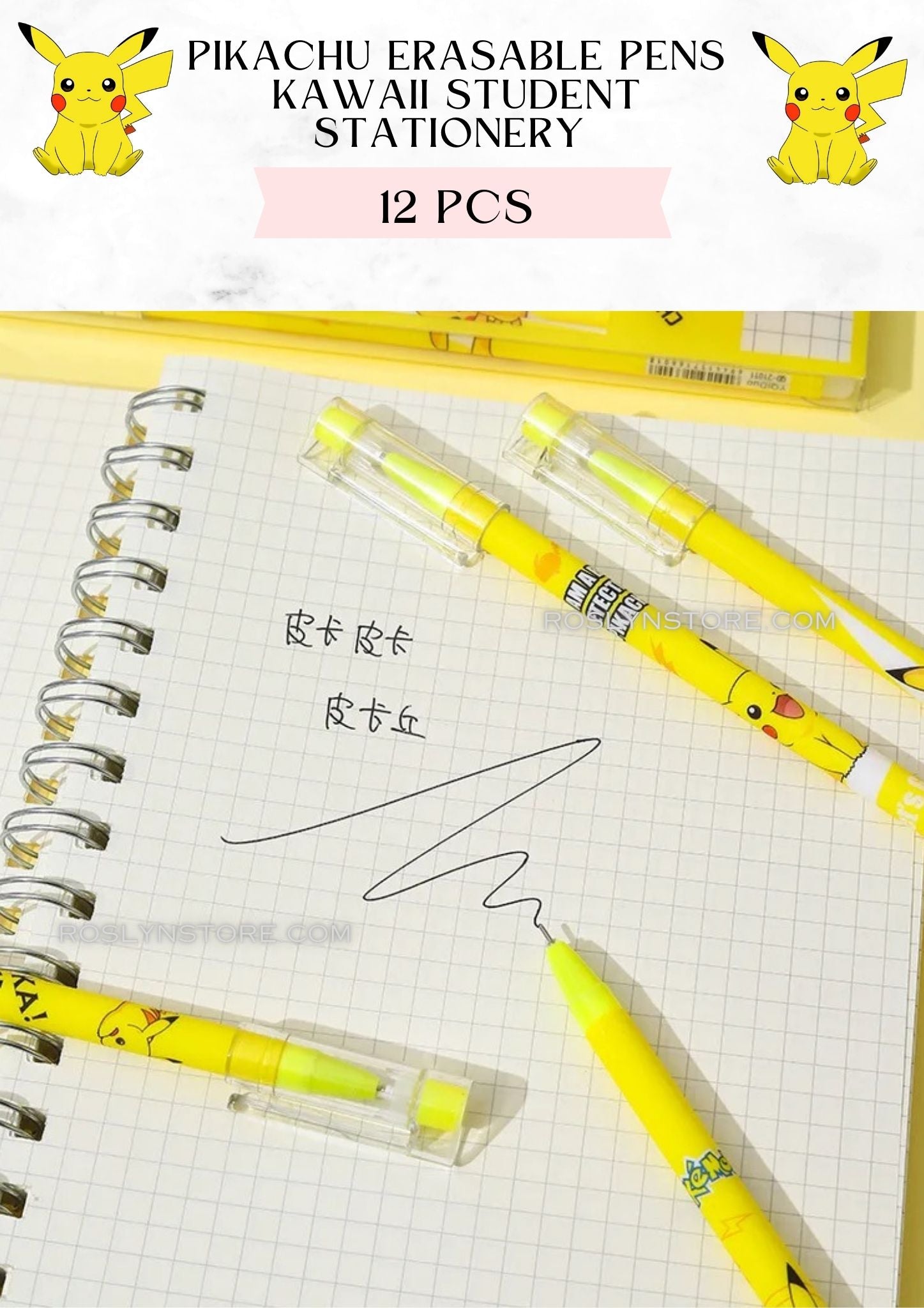 PIKACHU ERASABLE PENS  -STUDENT STATIONERY (12 PCS box)