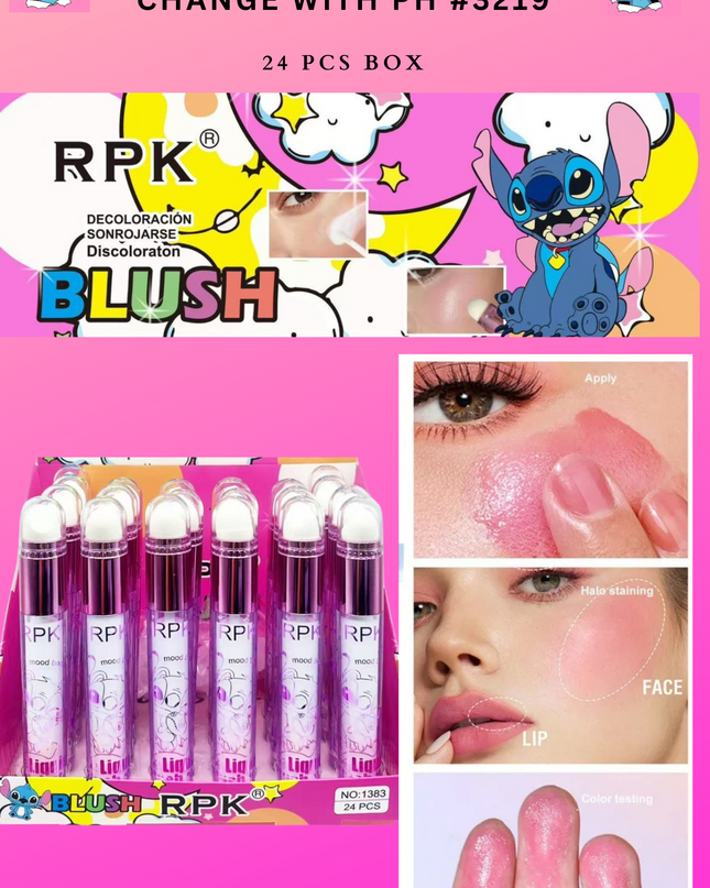 LIQUID BLUSH stitch - MAGIC CHANGE WITH PH  -24 pcs box   (lips,face & cheeks (#3219)