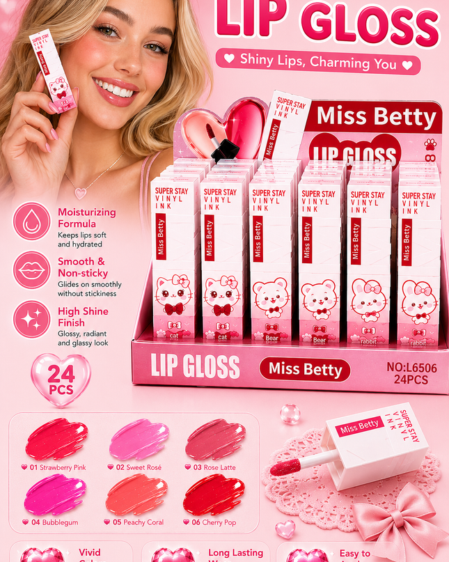 MISS BETTY SUPER STAY LIPGLOSS kawaii # L6506 - 24 pcs box