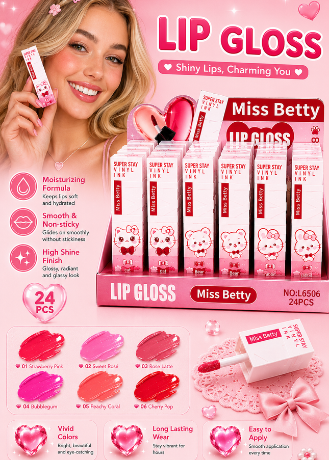 MISS BETTY SUPER STAY LIPGLOSS kawaii # L6506 - 24 pcs box