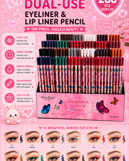 MISS DEMI -DUAL-USE EYELINER & LIP LINER PENCIL ( 288 pcs box)