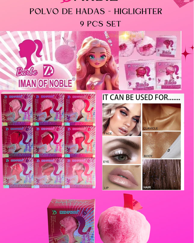 BARBIE POLVO DE HADAS - HIGLIGHTER 9 PCS SET with pompom