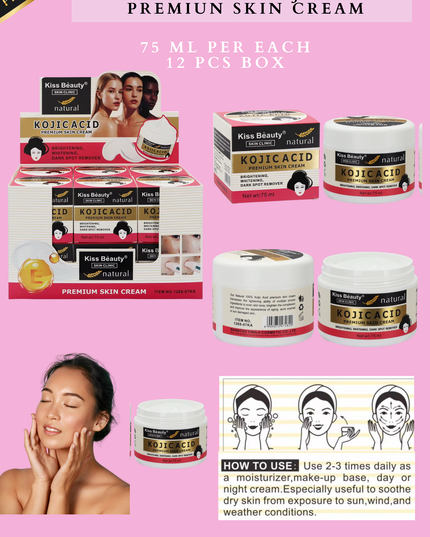 KISS BEAUTY KOJIC ACID PREMIUN SKIN CREAM 75 ML PER EACH -12 PCS BOX