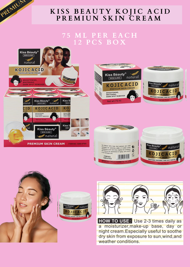 KISS BEAUTY KOJIC ACID PREMIUN SKIN CREAM 75 ML PER EACH -12 PCS BOX