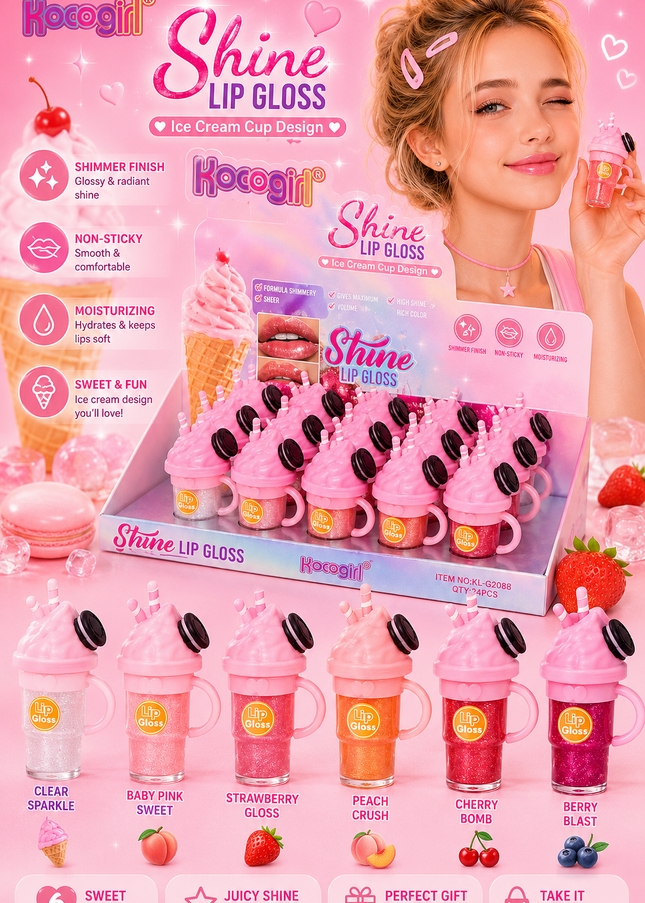 KOCOGIRL LIPGLOSS ice cream cup cookie- 24 pcs (KLG2088)