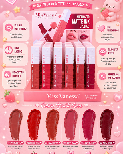 LIP GLOSS MATTE  MISS VANESSA -(24 PCS #M901)