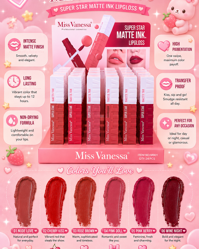LIP GLOSS MATTE  MISS VANESSA -(24 PCS #M901)