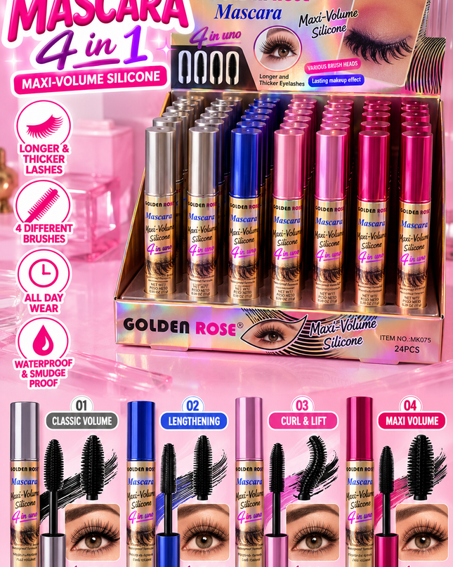 BLACK MASCARA 4 &1 - 24 pcs box - Golden Rose (#Mk075)