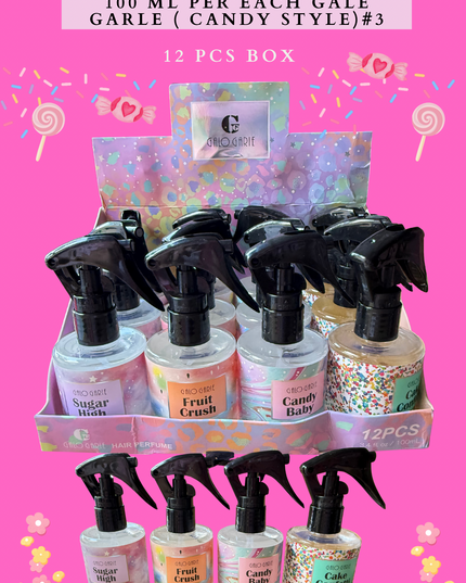 PERFUME FOR HAIR BIG SIZE 100 ML PER EACH GALE GARLE ( CANDY STYLE)#3 - (12 PCS BOX)