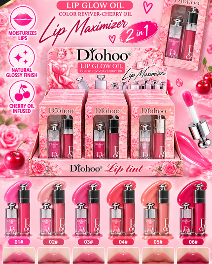 DIOHOO LIP GLOSS MAXIMIZER DUO 12 SET BOX-  (2 PCS PER SET)