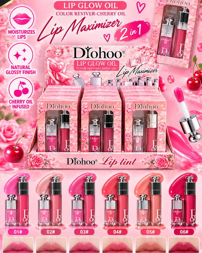 DIOHOO LIP GLOSS MAXIMIZER DUO 12 SET BOX-  (2 PCS PER SET)