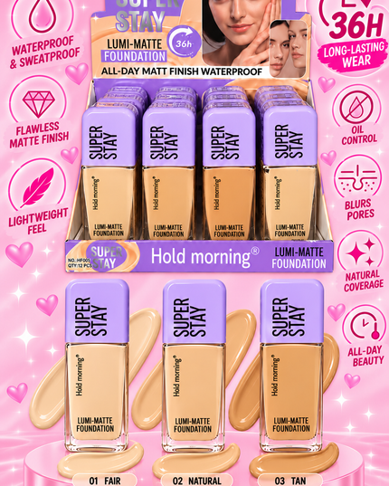 Super stay hold morning - foundation 12 pcs box - glass bottle - Hf005