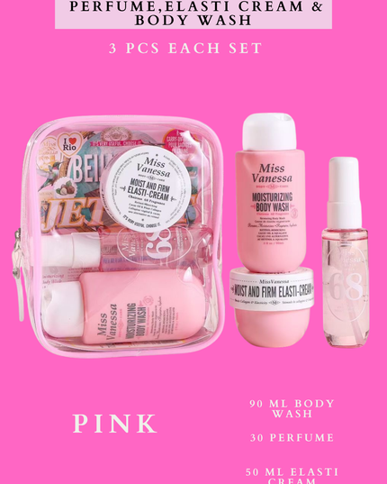 MISS VANESSA TRAVEL SET PERFUME, ELASTI CREAM & BODY WASH (BUNDLE 4 SET )- EACH SET HAVE 3 PCS