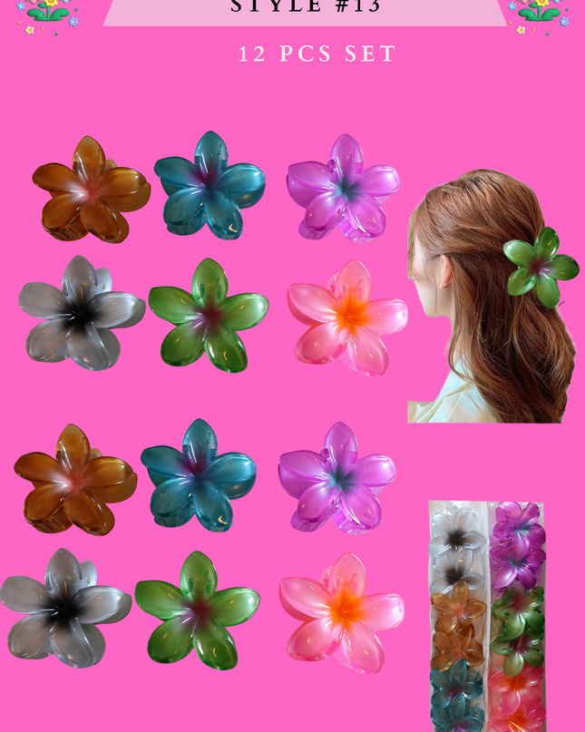 HAWAIIAN HAIR CLAW (STYLE #13)- (12 PCS SET)