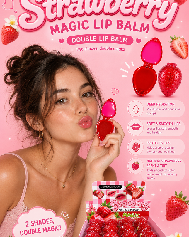 DOUBLE LIP BALM STRAWBERRY MEIKE GLAMOUR -24 PCS BOX (LKC168)
