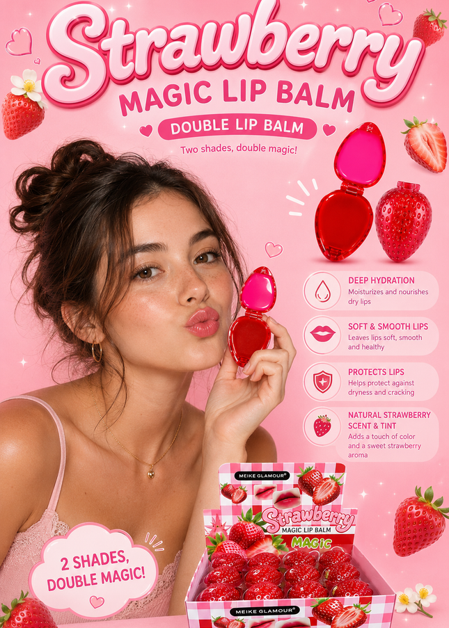 DOUBLE LIP BALM STRAWBERRY MEIKE GLAMOUR -24 PCS BOX (MKC168)