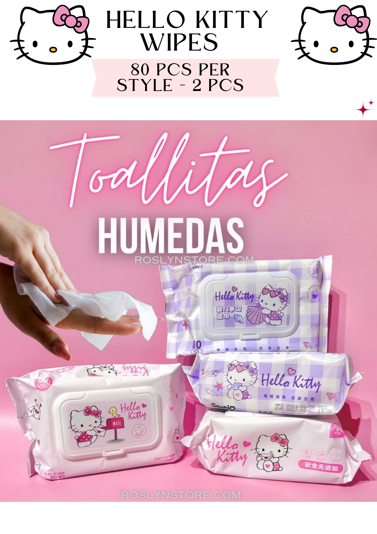 Hello kitty wipes - 2 pieces - 80 pcs per style