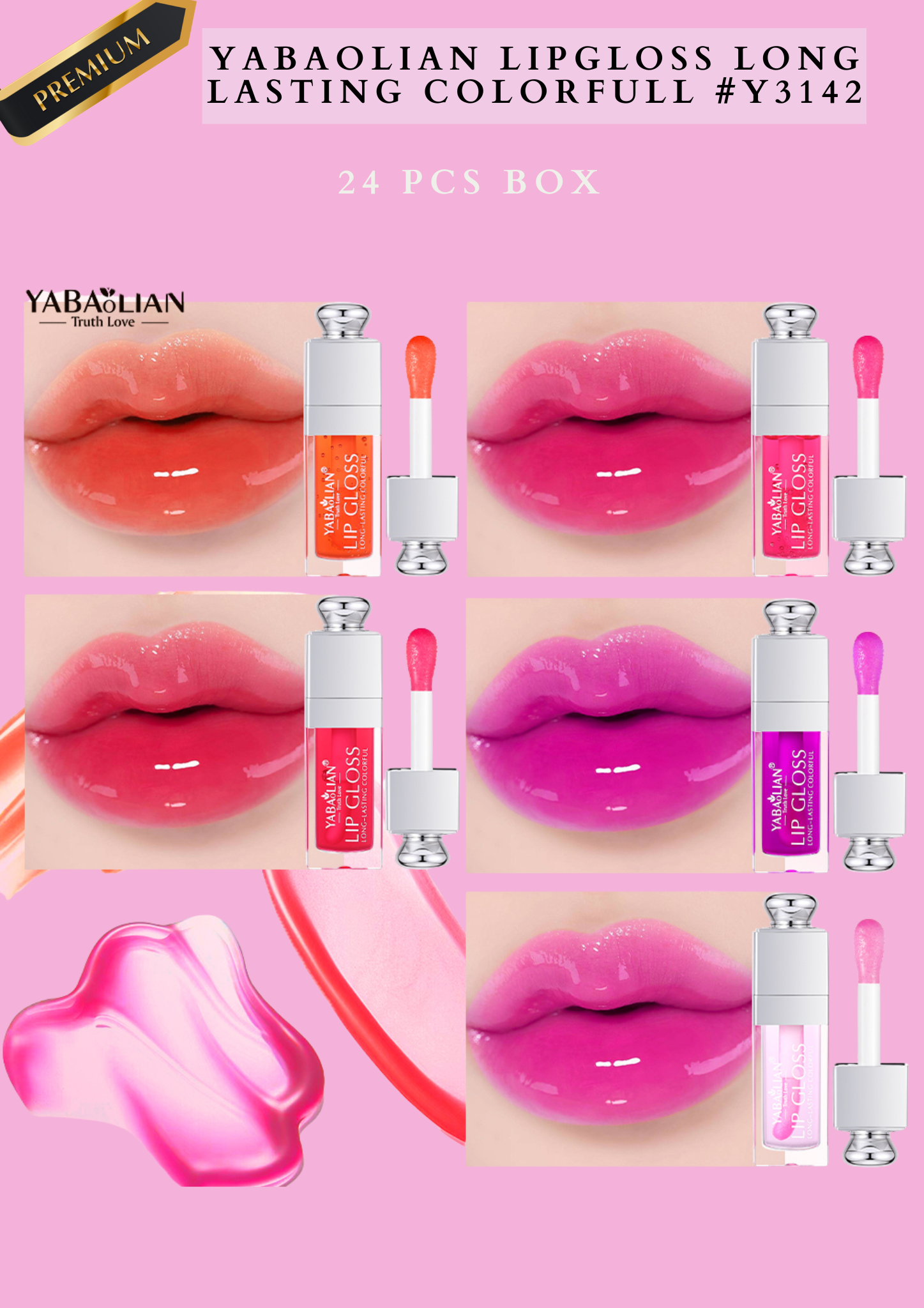 YABAOLIAN LIPGLOSS LONG LASTING COLORFULL #Y3142 ( 24 pcs box)