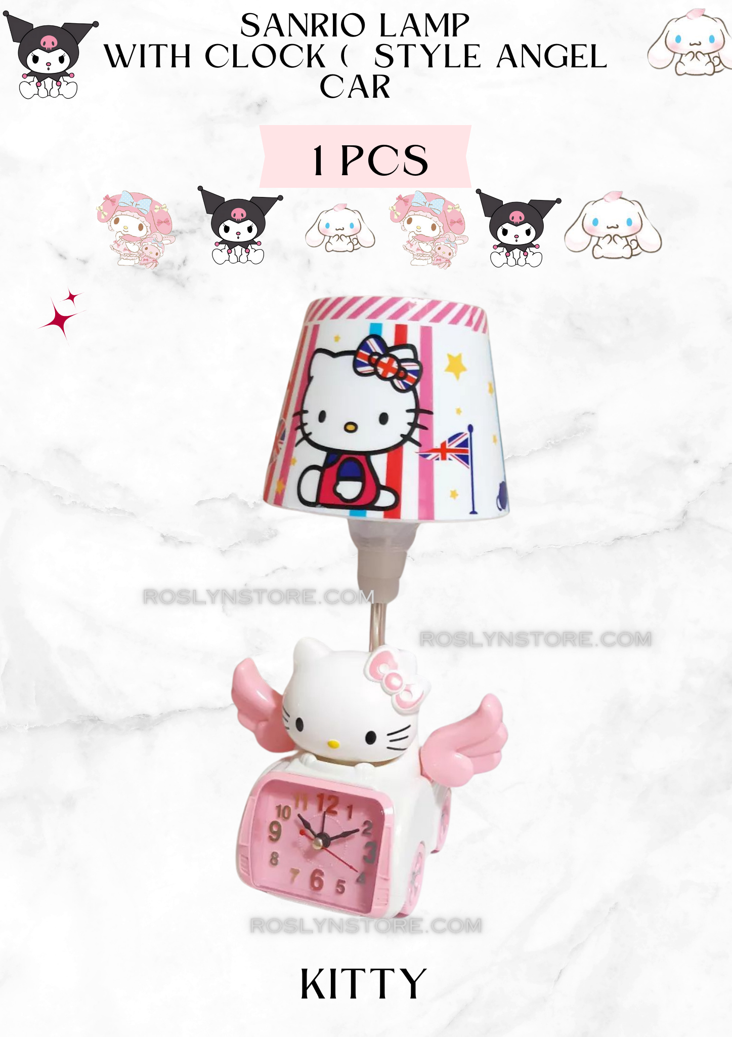 Sanrio Lamp with clock  ( style Angel car)